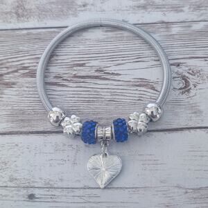 Silver Tone & Blue Bracelet with Heart Charm